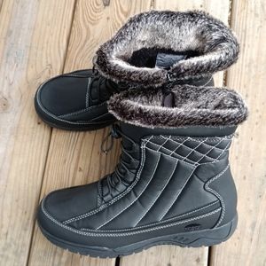 Totes Womens Black Faux Fur Trim Rain Boot Women's Size 11